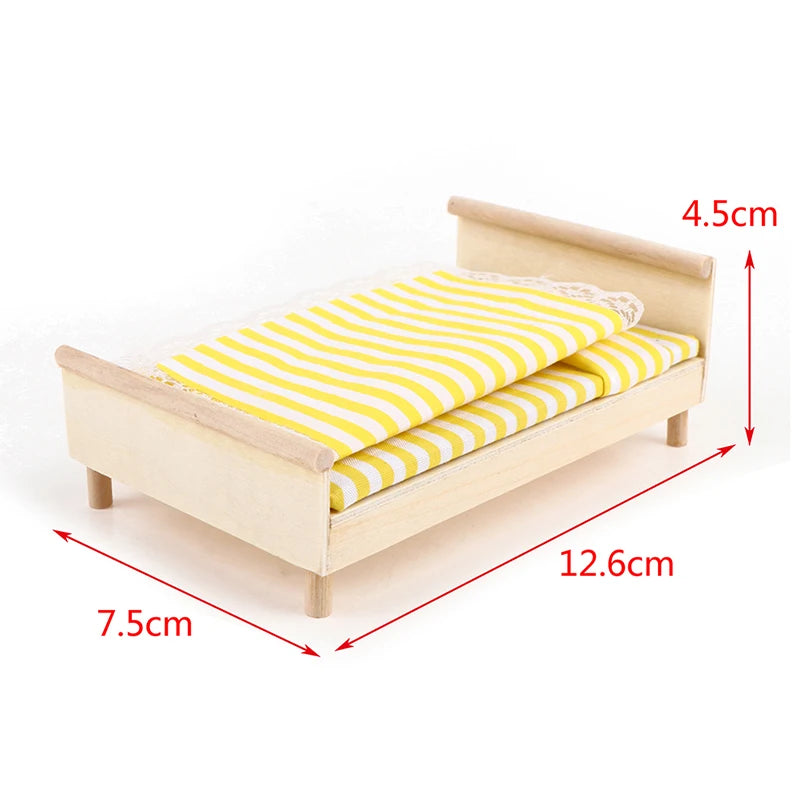 1/12 Dollhouse Miniature Broken Flower Bed Toy Mini Furniture Bedroom DIY Doll House Double Bed Decoration Accessories