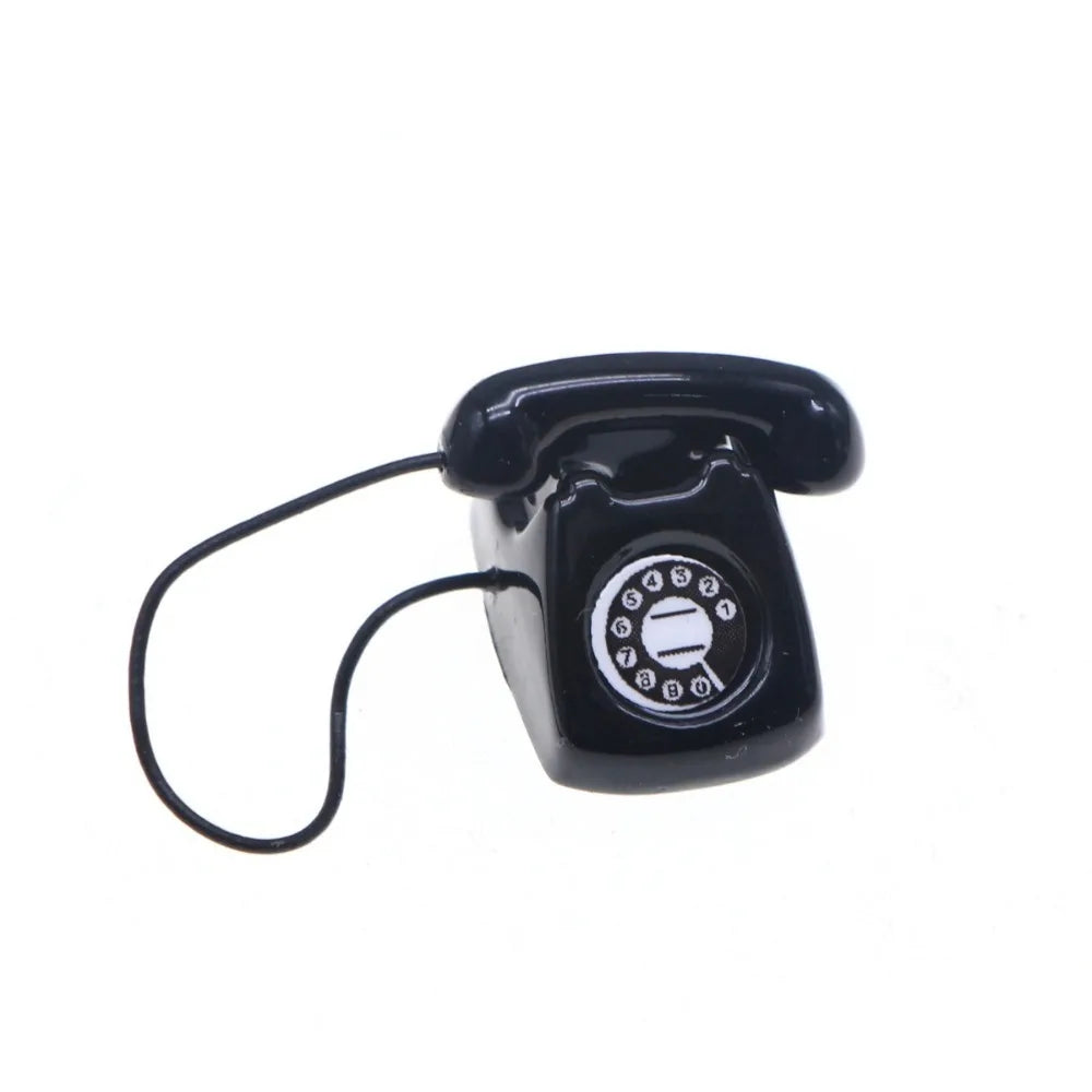 New Fashion Alloy Metal Mini Phone Model 1:6 1:12 Retro Rotating Phone Miniature DIY Doll House Furniture