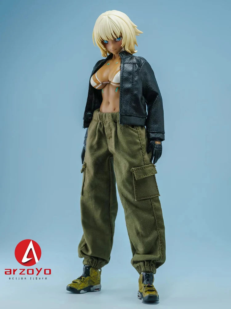 1/12 Scale Leather Jacket Cargo Pants Clothes Model Fit 6" Snail shell Romankey Female Solider Action Figure Body Doll