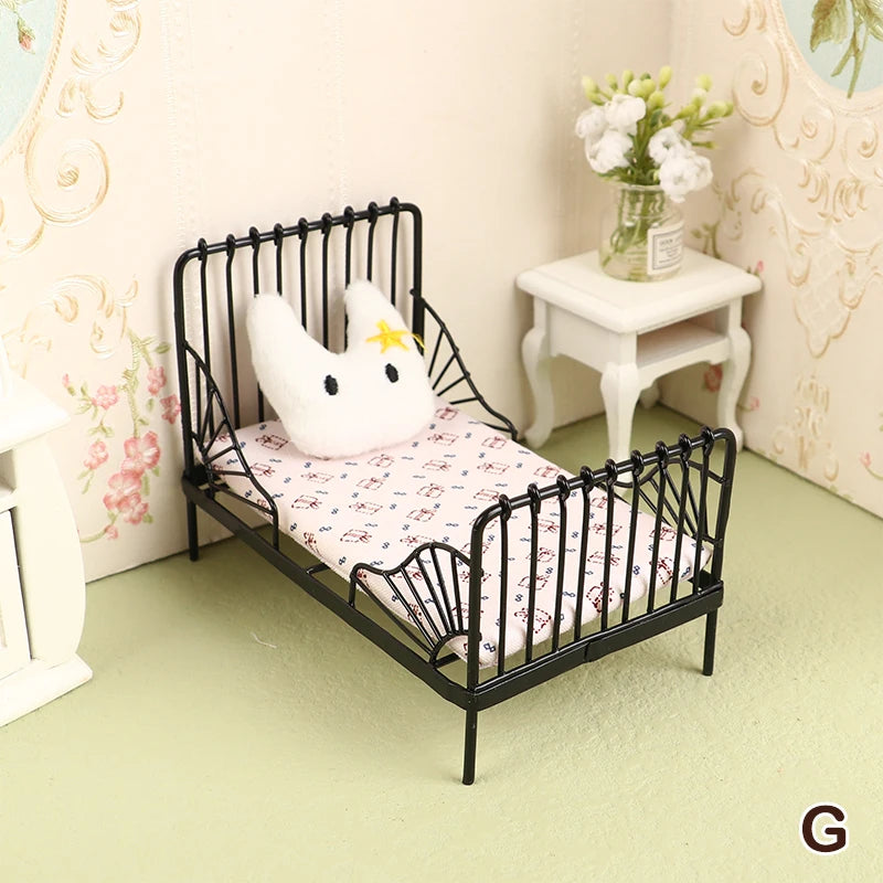 1/12 Dollhouse Miniature Broken Flower Bed Toy Mini Furniture Bedroom DIY Doll House Double Bed Decoration Accessories