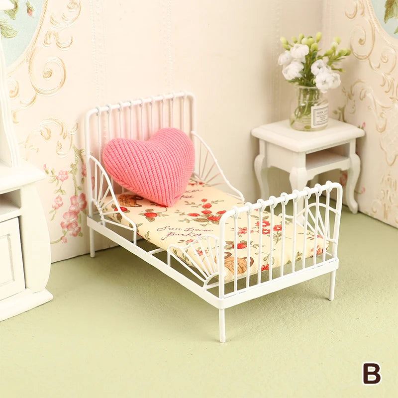 1/12 Dollhouse Miniature Broken Flower Bed Toy Mini Furniture Bedroom DIY Doll House Double Bed Decoration Accessories