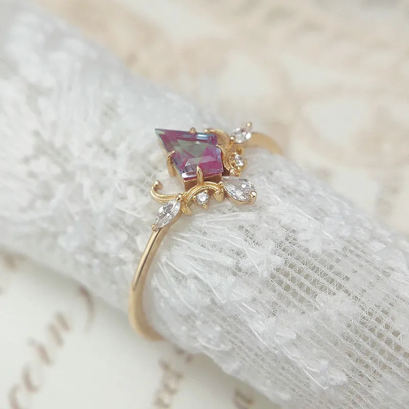 LAMOON Vintage Court Bijou Crown Ring For Women Alexandrite Ring 925 Sterling Silver Gold Plated Fine Jewelry Accessories