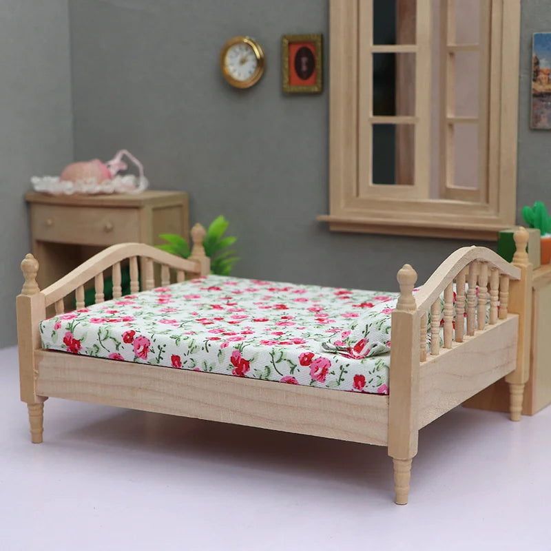 1/12 Dollhouse Miniature Broken Flower Bed Toy Mini Furniture Bedroom DIY Doll House Double Bed Decoration Accessories