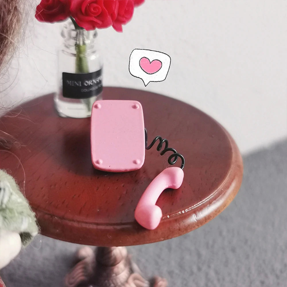 New Fashion Alloy Metal Mini Phone Model 1:6 1:12 Retro Rotating Phone Miniature DIY Doll House Furniture