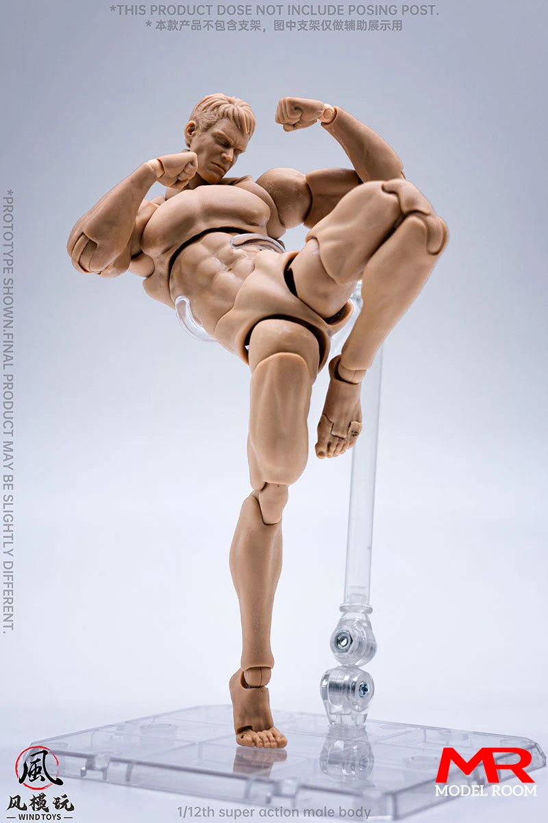 Wind Toys 1/12 Male Muscle Strong Super Flexible Joint Body 16cm Man Action Figure Doll Model with Head Sculpt