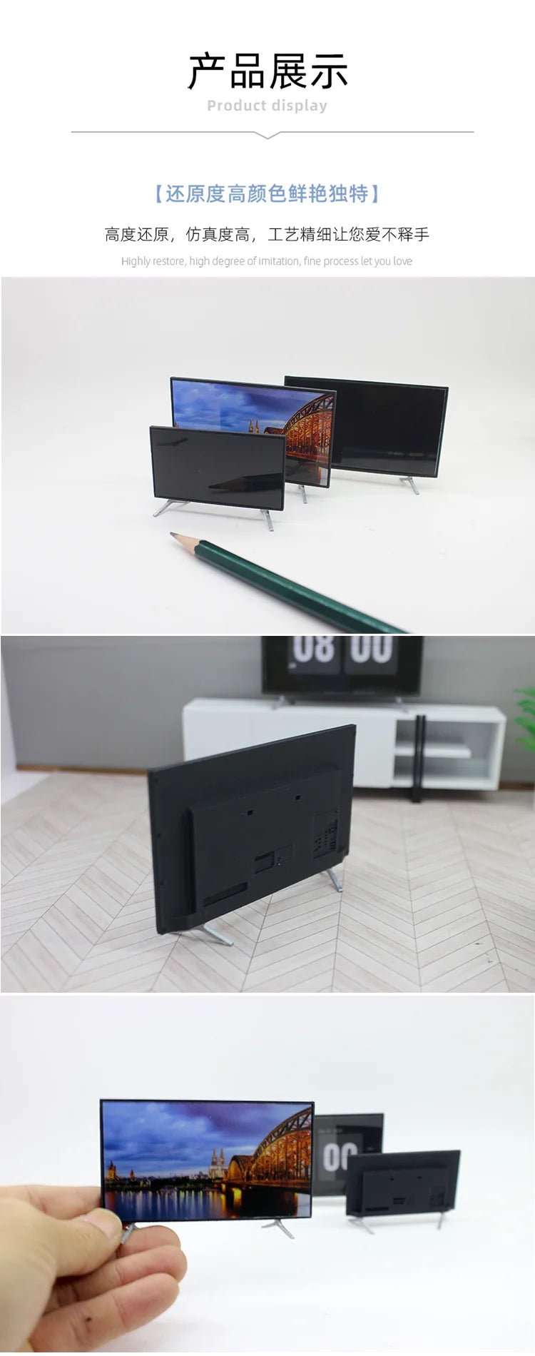 1/12 Dollhouse Mini TV with Stand Base TV Scale Miniature Model Home Decor Decoration Toys Gift Doll House Accessories Crafts