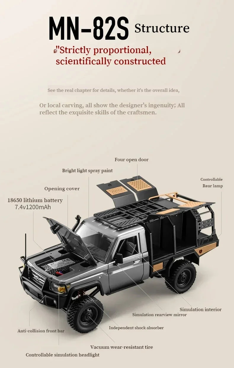 MN MN82 1:12 Retro Rc Car With LED Lights Full-scale Simulation LC79 Professional 4WD Remote Control Pickup RC Truck Model Toys