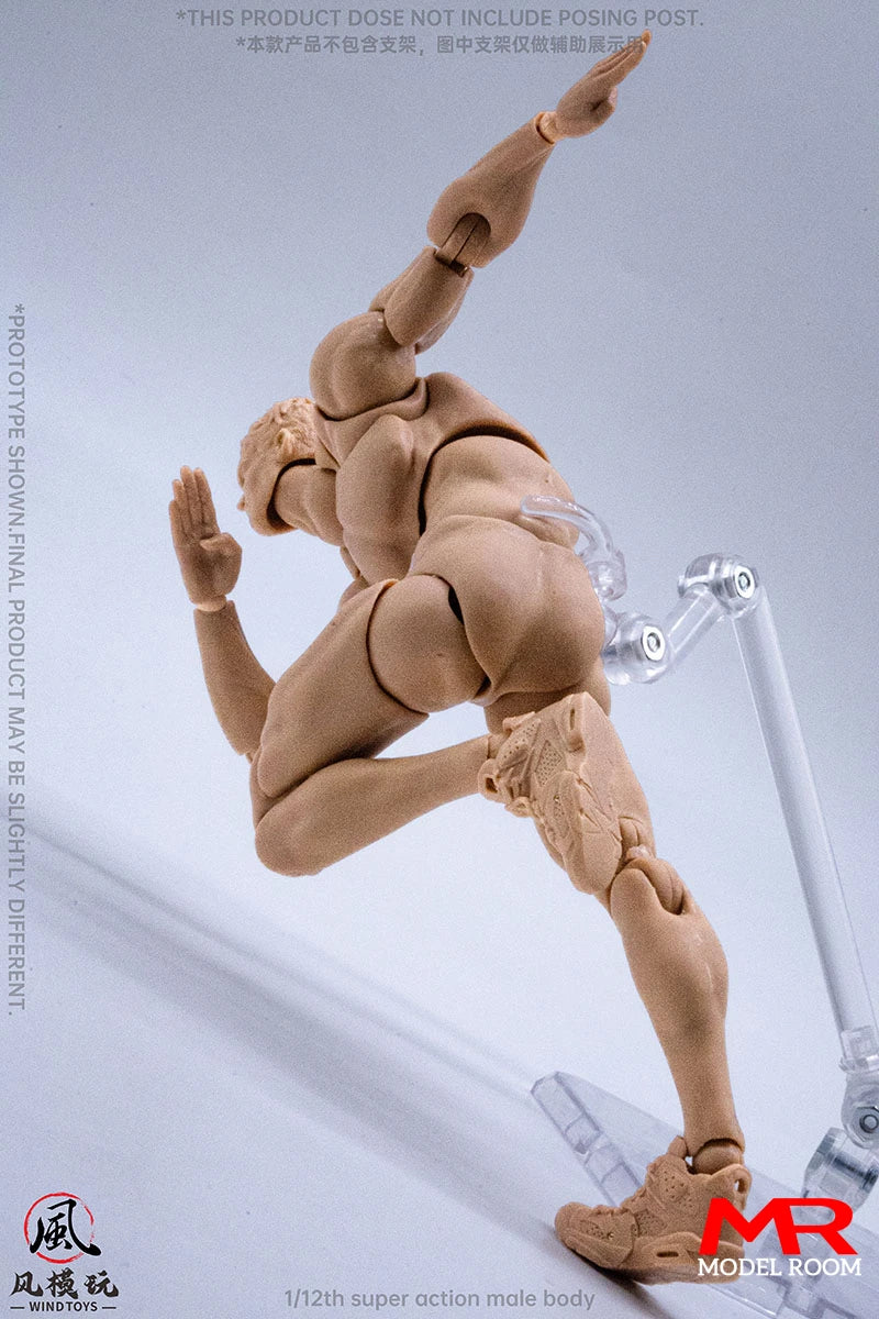 Wind Toys 1/12 Male Muscle Strong Super Flexible Joint Body 16cm Man Action Figure Doll Model with Head Sculpt