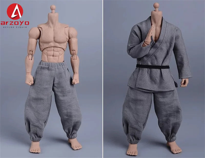 1/12 Scale Vintage Kung Fu Shoes T-shirt Pants Suit Clothes Lantern Pants Model for 6'' Romankey Male Soldiers Action Figure