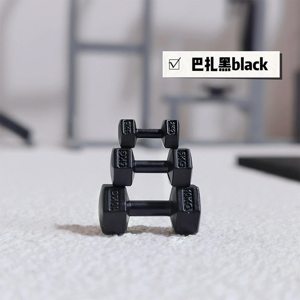 3pcs 1/12 Scale Miniature Dollhouse Mini Metal Dumbbells Sports Equipment Model Toys for OB11 BJD Doll Accessories