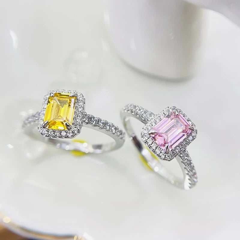 925 Silver Classic Rectangle Tourmaline Paraiba Ring For Women Engagement Wedding Female Green Ring Bridal Fashion Jewelry