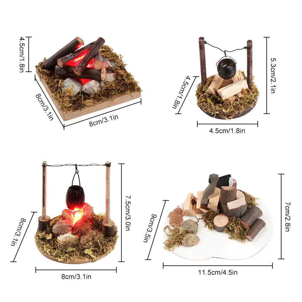1:12 Scale Dollhouse Bonfire Miniatures Campfire Villa Scene Model Fairy Garden Decor Micro Landscape Playing House