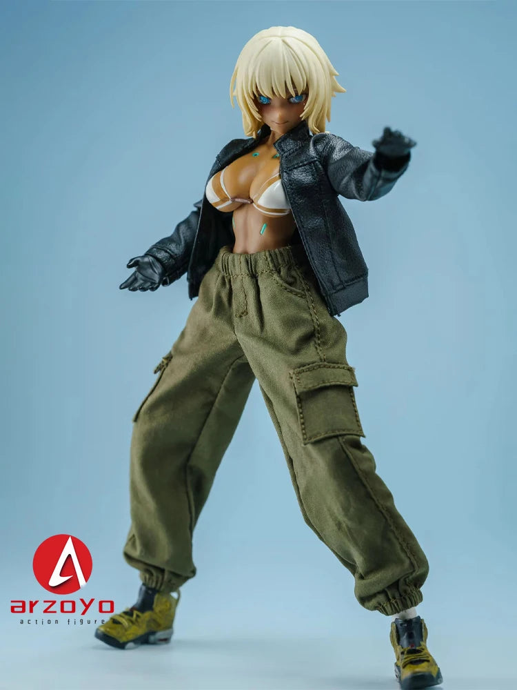 1/12 Scale Leather Jacket Cargo Pants Clothes Model Fit 6" Snail shell Romankey Female Solider Action Figure Body Doll
