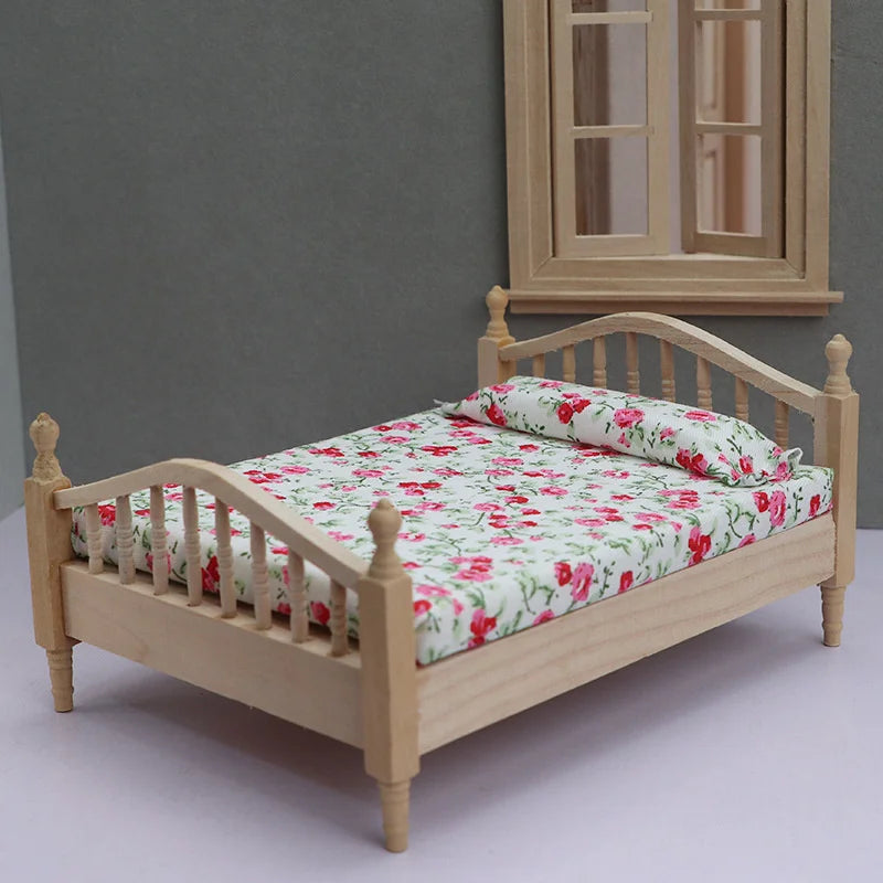1/12 Dollhouse Miniature Broken Flower Bed Toy Mini Furniture Bedroom DIY Doll House Double Bed Decoration Accessories