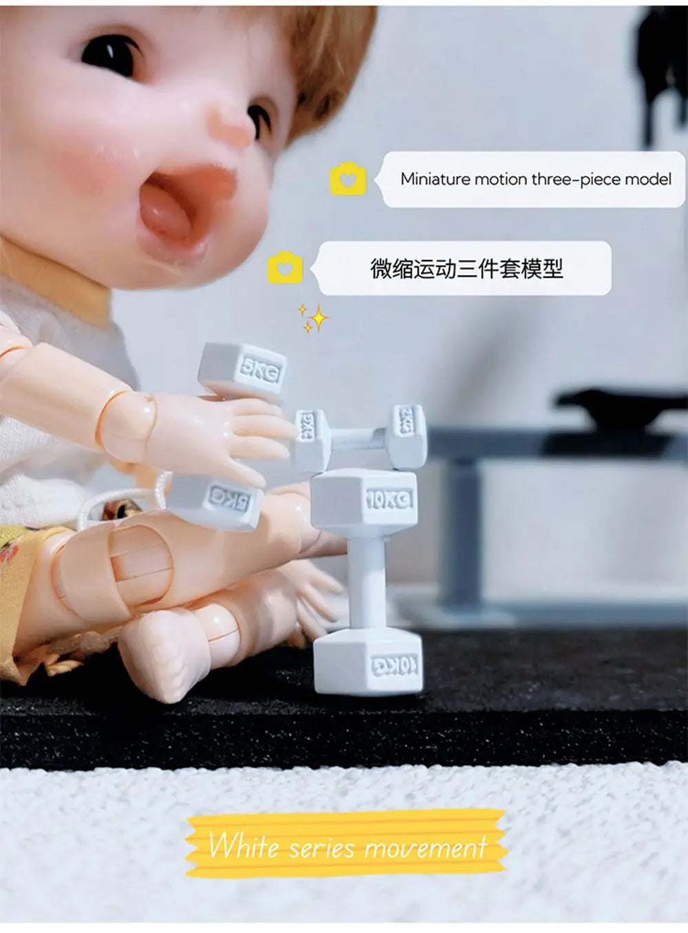 3pcs 1/12 Scale Miniature Dollhouse Mini Metal Dumbbells Sports Equipment Model Toys for OB11 BJD Doll Accessories