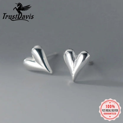 TrustDavis Real 925 Sterling Silver Sweet Heart Earrings for Daughter Mother‘s Day Birthday Gift Fine Jewelry DS3683