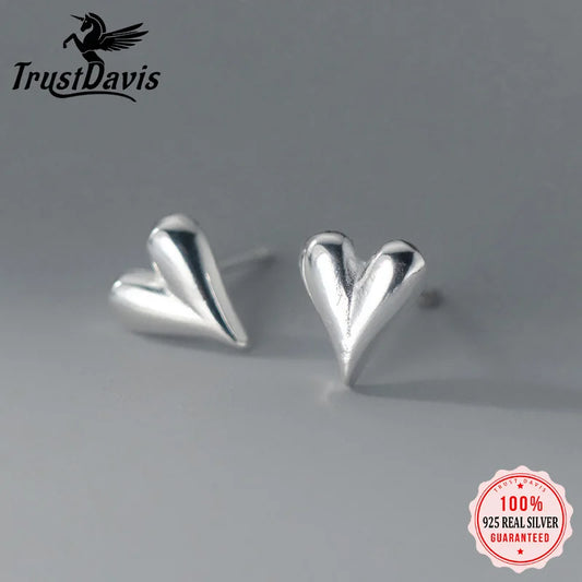 TrustDavis Real 925 Sterling Silver Sweet Heart Earrings for Daughter Mother‘s Day Birthday Gift Fine Jewelry DS3683