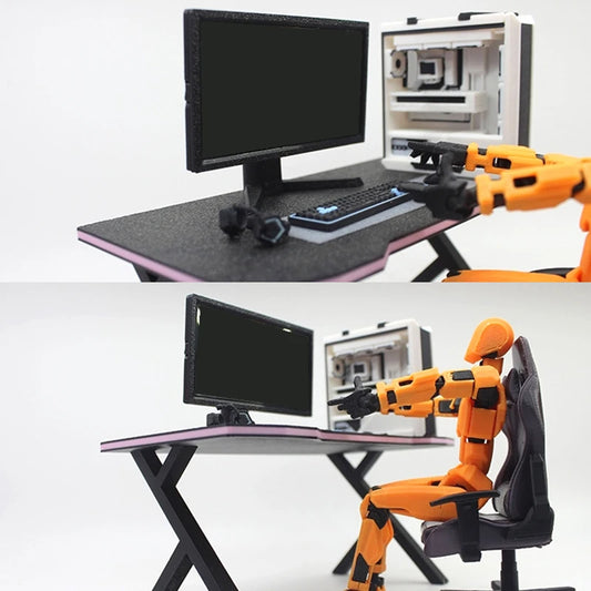 1/12 Dollhouse Study Room Esports Games Computer Keyboard Set Desk Chair Set Furniture Decor Micro Scene Props