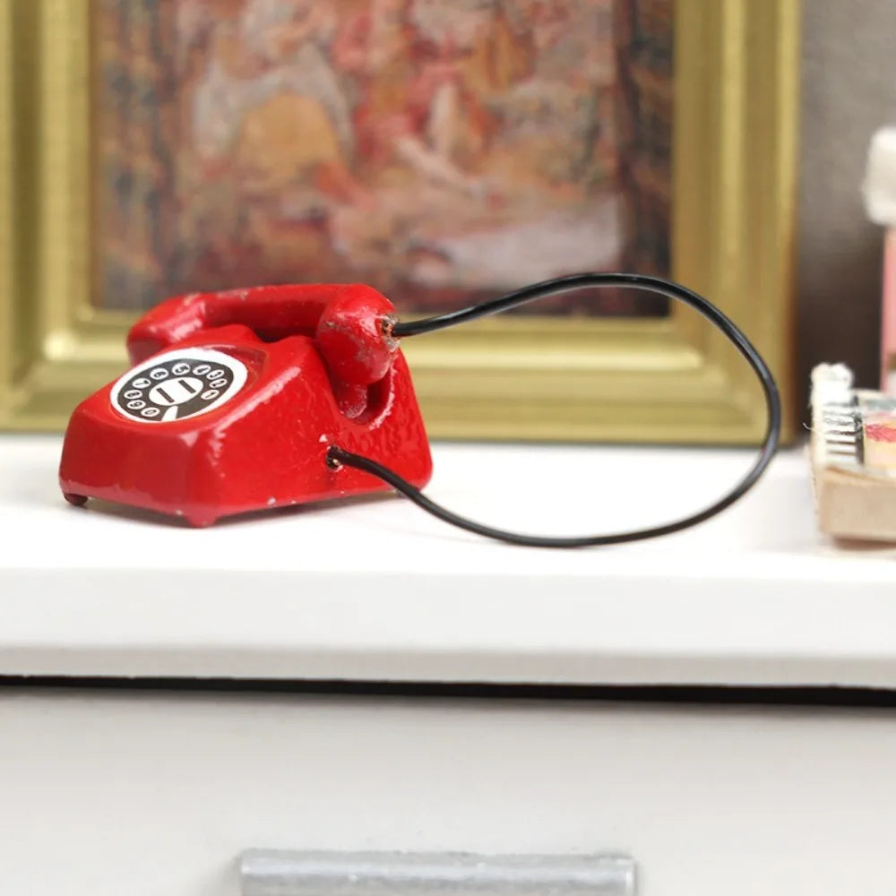 New Fashion Alloy Metal Mini Phone Model 1:6 1:12 Retro Rotating Phone Miniature DIY Doll House Furniture