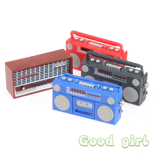 Cute 1/12 Scale Miniature Dollhouse Vintage Radio / Mini Tape-recorder Model Doll House Furniture Decoration Accessories Toy