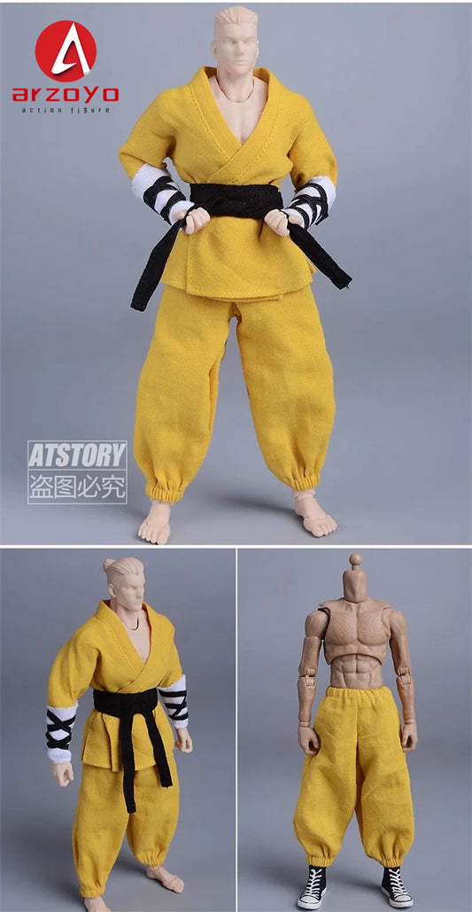 1/12 Scale Vintage Kung Fu Shoes T-shirt Pants Suit Clothes Lantern Pants Model for 6'' Romankey Male Soldiers Action Figure