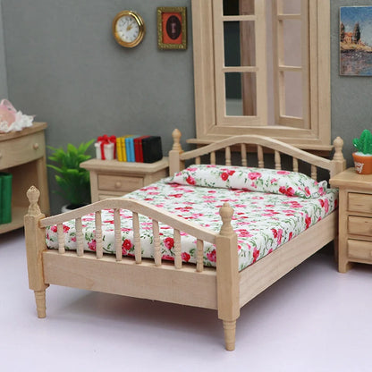 1/12 Dollhouse Miniature Broken Flower Bed Toy Mini Furniture Bedroom DIY Doll House Double Bed Decoration Accessories