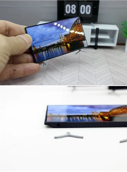 1/12 Dollhouse Mini TV with Stand Base TV Scale Miniature Model Home Decor Decoration Toys Gift Doll House Accessories Crafts