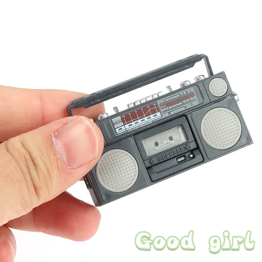 Cute 1/12 Scale Miniature Dollhouse Vintage Radio / Mini Tape-recorder Model Doll House Furniture Decoration Accessories Toy