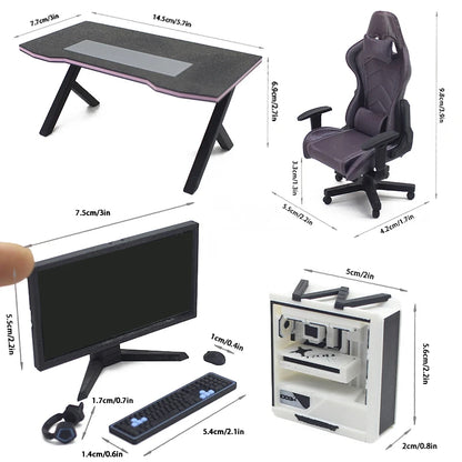 1/12 Dollhouse Study Room Esports Games Computer Keyboard Set Desk Chair Set Furniture Decor Micro Scene Props