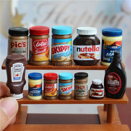 5PCS 1/6 or 1/12 Scale Miniature Dollhouse Peanut Butter Salad Dressing Bottle Mini Kitchen Doll Food Accessories Toy