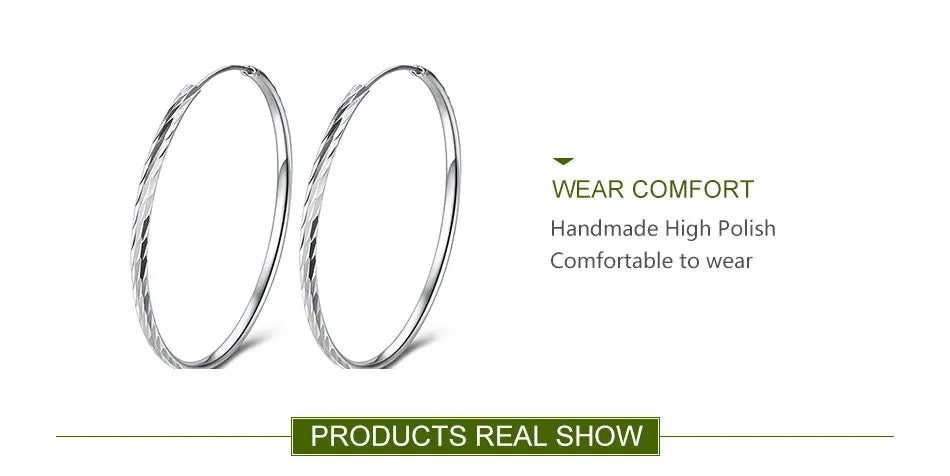 ZDADAN 925 Silver 30/40/50/60mm Round Circle Hoop Earrings For Women Fashion Jewelry