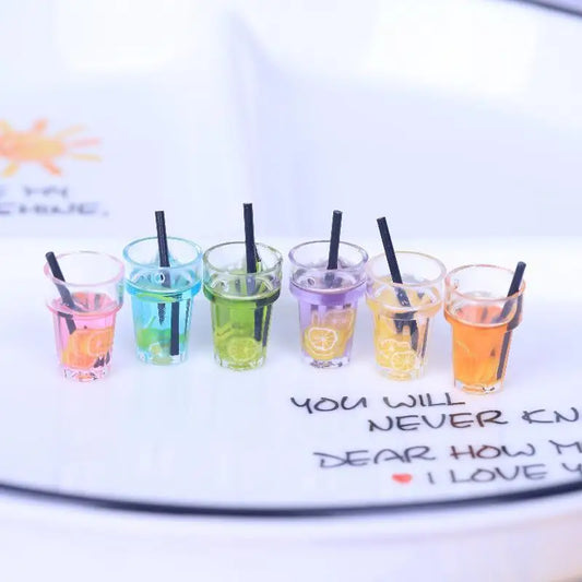 3pcs Mini Lemonade Straw Drink Juice Cups with Hanging Hole Dollhouse 1/12 1/6 Simulation Scale Model Home Decor Miniatures Toys