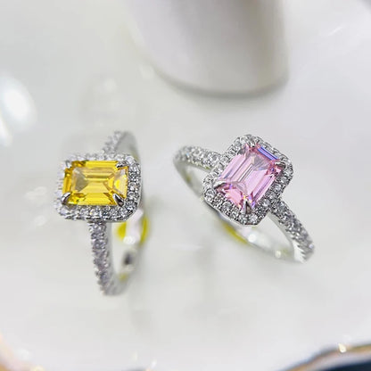 925 Silver Classic Rectangle Tourmaline Paraiba Ring For Women Engagement Wedding Female Green Ring Bridal Fashion Jewelry