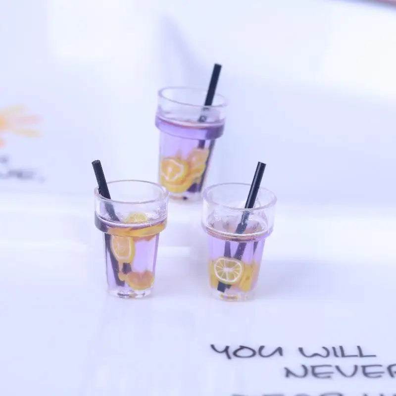 3pcs Mini Lemonade Straw Drink Juice Cups with Hanging Hole Dollhouse 1/12 1/6 Simulation Scale Model Home Decor Miniatures Toys
