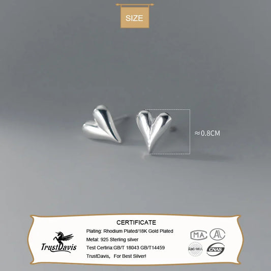 TrustDavis Real 925 Sterling Silver Sweet Heart Earrings for Daughter Mother‘s Day Birthday Gift Fine Jewelry DS3683