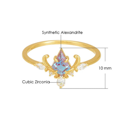 LAMOON Vintage Court Bijou Crown Ring For Women Alexandrite Ring 925 Sterling Silver Gold Plated Fine Jewelry Accessories
