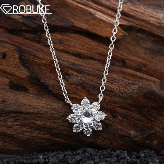 925 Sterling Silver Original Certified 2cttw Moissanite Jewelry Sets For Women Sunflower Pendant Necklace Earring Fine Jewelry