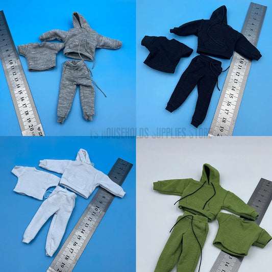 1/12 Scale Male/Female Soldier Clothing Trendy Casual Loose Fitting Hooded Sweater T-shirt Pants Set For 6" Action Figure Body