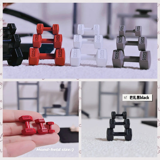 3pcs 1/12 Scale Miniature Dollhouse Mini Metal Dumbbells Sports Equipment Model Toys for OB11 BJD Doll Accessories