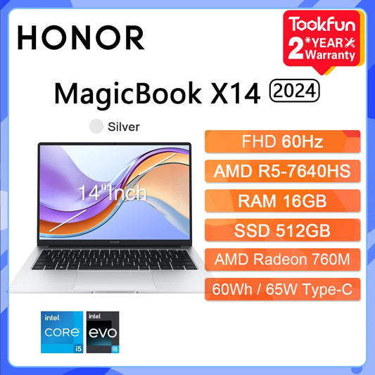 HONOR Laptop MagicBook X14 Pro 2024 FRI-H56 14"Inch FHD Intel Core i5-13500H AMD Ryzen R5 7640HS Computer PC Notebook Ultrabook