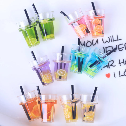 3pcs Mini Lemonade Straw Drink Juice Cups with Hanging Hole Dollhouse 1/12 1/6 Simulation Scale Model Home Decor Miniatures Toys