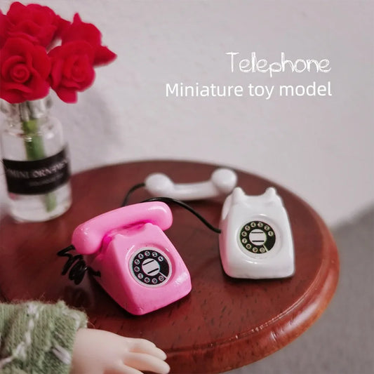 New Fashion Alloy Metal Mini Phone Model 1:6 1:12 Retro Rotating Phone Miniature DIY Doll House Furniture