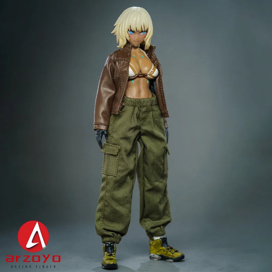 1/12 Scale Leather Jacket Cargo Pants Clothes Model Fit 6" Snail shell Romankey Female Solider Action Figure Body Doll