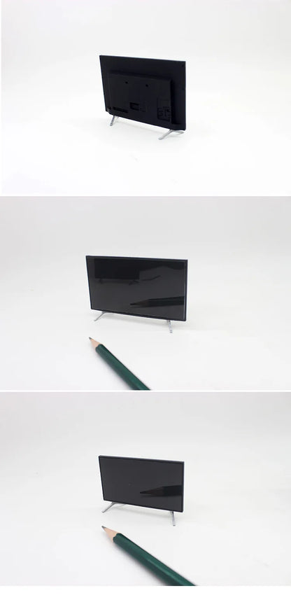 1/12 Dollhouse Mini TV with Stand Base TV Scale Miniature Model Home Decor Decoration Toys Gift Doll House Accessories Crafts